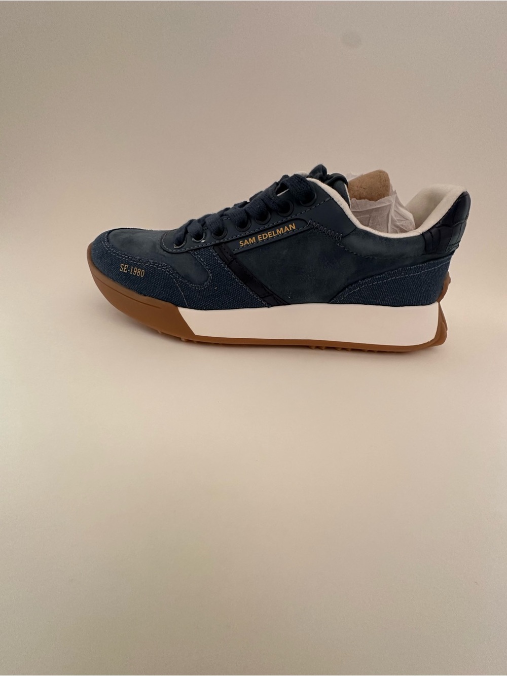 Sam Edelman Women’s Navy Suede Sneaker with Gum Sole - Picture 8 of 9